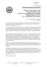 Statement by the Delegation of the United States in response to the address by the Executive Director of the Conference on Interaction and Confidence-Building Measures in Asia (CICA), Ambassador Çinar Aldemir