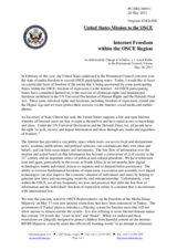 Statement by the Delegation of the United States on the freedom of expression on the Internet in the OSCE area