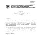 Statement by the Delegation of Armenia in response to statements by the Delegation of the United States and by the Hungarian Presidency of the Council of the European Union the recent developments in Armenia