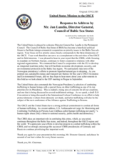 Statement by the Delegation of the United States in response to the address by Mr. Jan Lundin, Director General of the Council of the Baltic Sea States