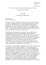 Presentations by Dr. Wolfgang Zellner, Head of the Centre for OSCE Research (CORE), on compliance issues of the Code of Conduct