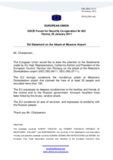 Statement by the Hungarian Presidency of the Council of the European Union  on the attack at Moscow Airport