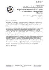 Statement by the Delegation of the United States on the closure of the Human Rights Watch office in Tashkent