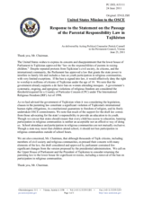 Statement by the Delegation of the United States on the draft law on parental responsibility in Tajikistan