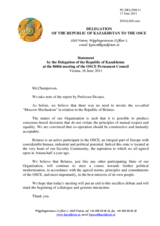 Statement by the Delegation of Kazakhstan on the report by the OSCE Moscow Mechanism Rapporteur, Professor Emmanuel Decaux