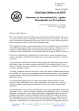Statement by the Delegation of the United States on the International Day against Homophobia and Transphobia, 17 May 2011