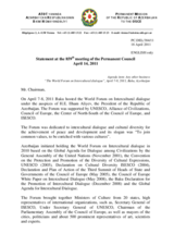 Statement by the Delegation of Azerbaijan on the World Forum on Intercultural Dialogue, held in Baku from 7 to 9 April 2011