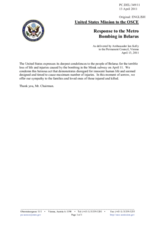 Statement by the Delegation of the United States on the bombing on the Minsk underground on 11 April 2011