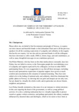 Statement by the Delegation of Norway on the attacks in Oslo and on Utoya Island in Norway