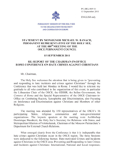 Statement by the Delegation of the Holy See on the Conference on Preventing and Responding to Hate Incidents and Crimes against Christians, held in Rome on 12 September 2011