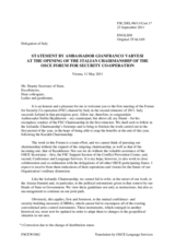 Opening Statement by the Italian Chairmanship of the Forum for Security Co-operation, 11 May 2011