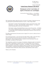 Statement by the Delegation of the United States on human rights, fundamental freedoms and the rule of law in Azerbaijan