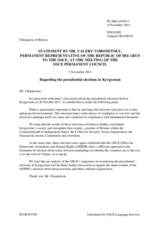 Statement by the Delegation of Belarus on presidential elections in Kyrgyzstan, held on 30 October 2011