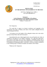 Statement by the Delegation of Kazakhstan on earthquake in the Van province of Turkey on 23 October 2011