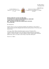 Statement by the Delegation of Canada on earthquake in the Van province of Turkey on 23 October 2011