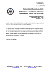 Statement by the Delegation of the United States on the case of Mr. A. Byalyatski in Belarus