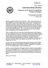 Statement by the Delegation of the United States on the recent constitutional changes in Hungary