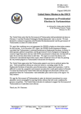 Statement by the Delegation of the United States on the presidential elections in Turkmenistan, held on 12 February 2012