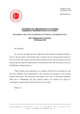 Statement by the Delegation of Turkey on the formation of the Council of Ministers in Bosnia and Herzegovina on 10 February 2012