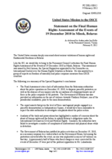 Statement by the Delegation of the United States on the Final Human Rights Assessment of the Events of 19 December 2010 in Minsk by the Special Rapporteur of the Committee on International Control over the Human Rights Situation in Belarus