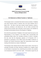 Statement by the Danish Presidency of the Council of the EU on the freedom of the media in Tajikistan