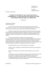 Closing remarks by the Chairperson of the Forum for Security Co-Operation, H.E. Ambassador Lydia Imanalieva