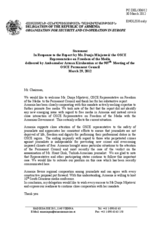 Statement by the Delegation of Armenia in response to the report by the OSCE Representative on Freedom of the Media