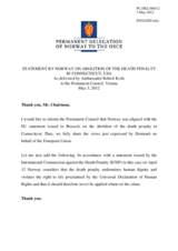 Statement by the Delegation of Norway on the abolition of the death penalty in the state of Connecticut, United States of America