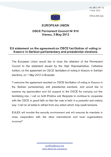 Statement by the Danish Presidency of the Council of the EU on the facilitation by the OSCE of voting in Kosovo in the forthcoming Serbian parliamentary and presidential elections