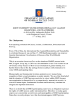 Statement by the Delegation of Norway, also on behalf of Canada, Iceland, Liechtenstein and Switzerland, on the International Day against Homophobia and Transphobia, celebrated on 17 May 2012