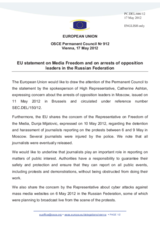 Statement by the Danish Presidency of the Council of the EU on the freedom of the media and freedom of assembly in the Russian Federation
