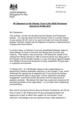Statement by the Delegation of the United Kingdom on the Olympic Truce during the XXX Summer Olympic Games and the 2012 Summer Paralympic Games, to be held in London from 27 July to 12 August 2012 and from 29 August to 9 September 2012 respectively