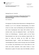 Antwort der Schweiz auf die Rede von Maria Grazia Giammarinaro, Sonderbeauftragte und Koordinatorin zur Bekämpfung des Menschenschmuggels