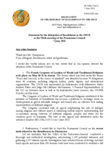 Statement by the Delegation of Kazakhstan on the Fourth Congress of Leaders of World and Traditional Religions, held in Astana on 30 and 31 May 2012