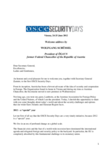 Welcome address by  Wolfgang Schüssel, President of ÖGAVN former Federal Chancellor of the Republic of Austria