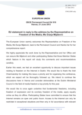 Statement by the Danish Presidency of the Council of the EU in response to the report by the OSCE Representative on Freedom of the Media, Ms. Dunja Mijatovic