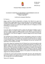 Statement by the Delegation of Hungary in response to the report by the OSCE Representative on Freedom of the Media, Ms. Dunja Mijatovic