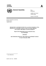 A/HRC/10/11/Add.1 Promotion and Protection of all HR, Civil, Political, Economic, Social and Cultural Rights, Incl. the Right to Development, Report of the Independent Expert, Mr. McDougall, Addendum, Recommendations of the Forum on Minority Issues