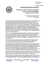 Statement by the Delegation of the United States on the discrimination and violence against Romani persons in the OSCE region