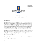 Statement by the Delegation of Norway on the parliamentary elections in Azerbaijan, held on 7 November 2010
