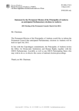 Statement by the Delegation of Andorra on the parliamentary elections to be held in Andorra on 3 April 2011