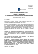 Statement by the Delegation of the Netherlands on the follow-up to the final report of the OSCE/ODIHR election observation mission on the parliamentary elections in the Netherlands, held on 9 June 2010