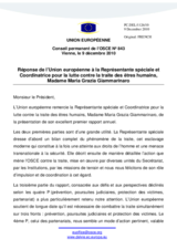 Réponse de l’Union européenne à la Représentante spéciale et Coordinatrice pour la lutte contre la traite des êtres humains, Madame Maria Grazia Giammarinaro