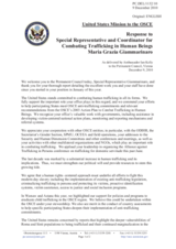 Statement by the Delegation of the United States in response to the report by the Special Representative and Co-ordinator for Combating Trafficking in Human Beings, Dr. Maria Grazia Giammarinaro