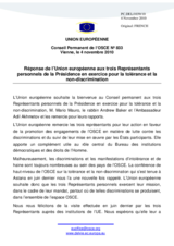 Statement by the Delegation of Belgium/EU in response to the reports by the Personal Representatives of the CiO on Combating Racism, Xenophobia and Discrimination; on Combating Anti-Semitism; on Combating Intolerance and Discrimination against Muslims