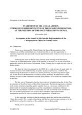Statement by the Delegation of the Russian Federation in response to the report by the Special Representative of the OSCE Chairperson-in-Office on Gender Issues, Ms. Wendy Patten