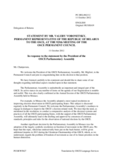 Statement by the Delegation of Belarus in response to the address by the President of the OSCE Parliamentary Assembly, H.E. Riccardo Migliori