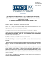 Statement by the OSCE PA Vienna Liaison Office in response to the report by Ambassador Janez Lenarčič, Director of the Office for Democratic Institutions and Human Rights (ODIHR), on the Human Dimension Implementation Meeting 8 November 2012