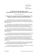 Statement by the Cypriot Presidency of the Council of the EU in response to the reports by the three Personal Representatives of the Chairperson-in-Office for tolerance and non-discrimination