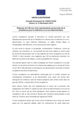 Réponse de l'UE aux trois représentants personnels de la présidence pour la tolérance et la non-discrimination